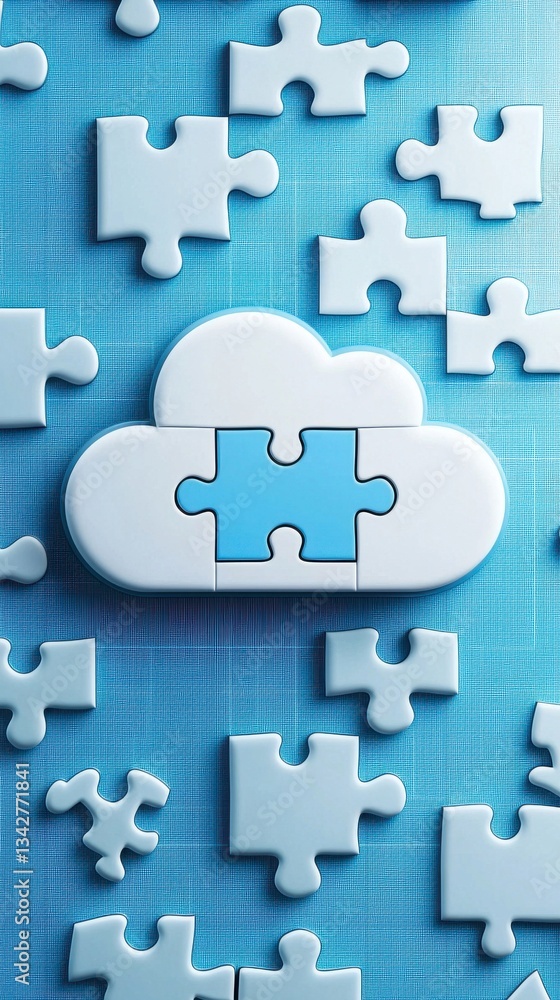 Fototapeta premium Cloud Puzzle Concept on Blue Background for Creative Solutions