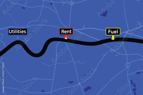 Detailed roadmap illustrating toll locations, clearly marking 'Utilities' and 'REN (1)' toll points.  Precise visual representation required.