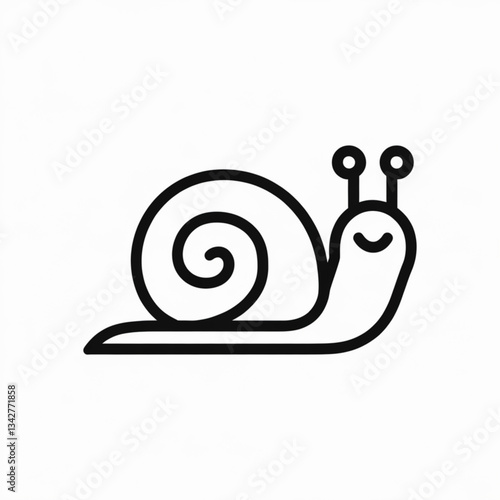 Cute black and white snail icon with spiral shell and smiling face