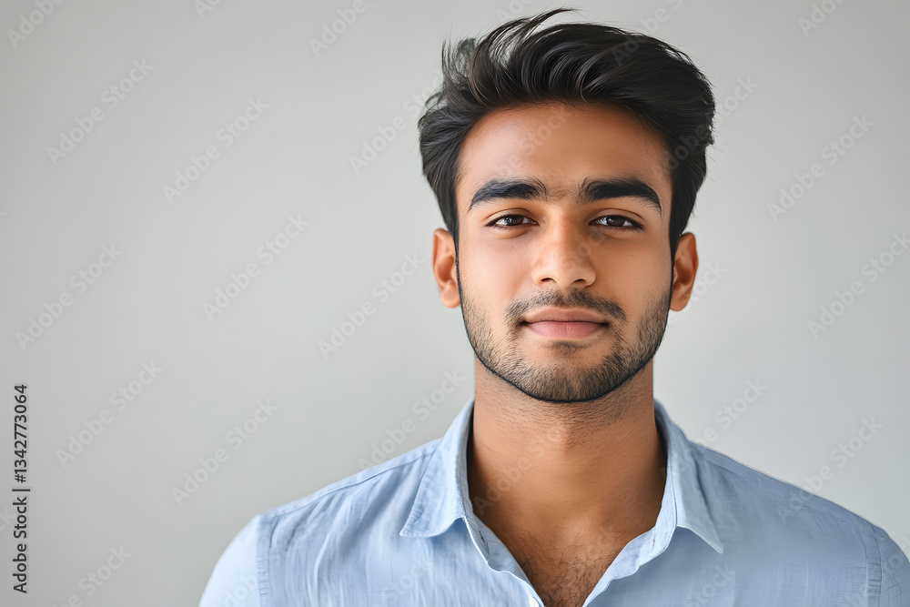 Portrait of a handsome Indian man looking at the camera, isolated on a white background. Close-up view of an attractive young Indian male employee standing in an office room, Generative AI. Portrait of a handsome Indian man looking at the camera, isolated on a white background. Close-up view of an attractive young Indian male employee standing in an office room, Generative AI.