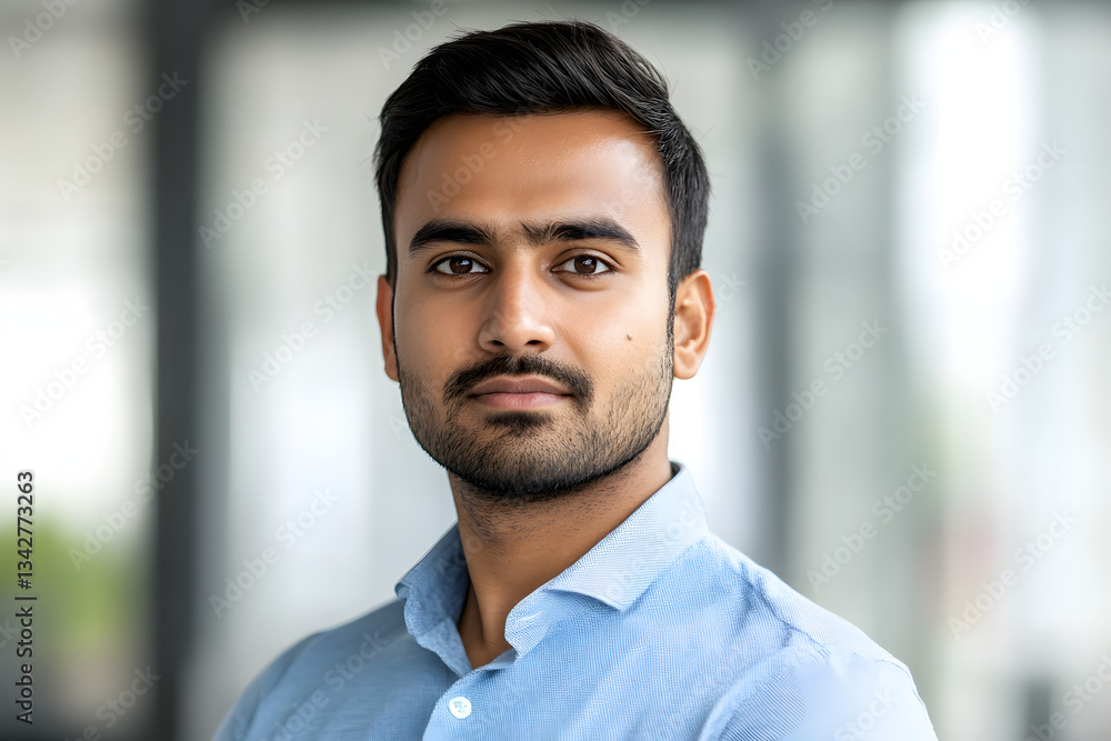 Portrait of a handsome Indian man looking at the camera, isolated on a white background. Close-up view of an attractive young Indian male employee standing in an office room, Generative AI. Portrait of a handsome Indian man looking at the camera, isolated on a white background. Close-up view of an attractive young Indian male employee standing in an office room, Generative AI.