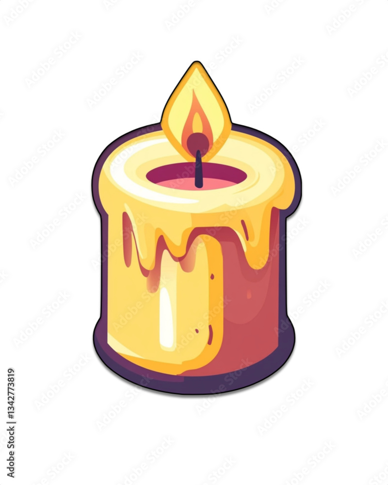 Simple yellow candle with dripping wax and bright flame Simple yellow candle with dripping wax and bright flame