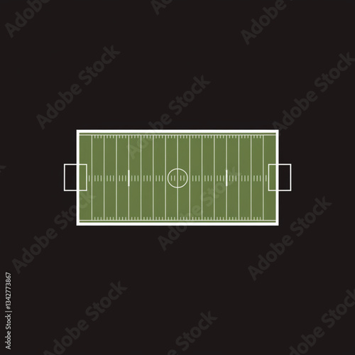 Top view illustration of a soccer field with markings and goal areas

