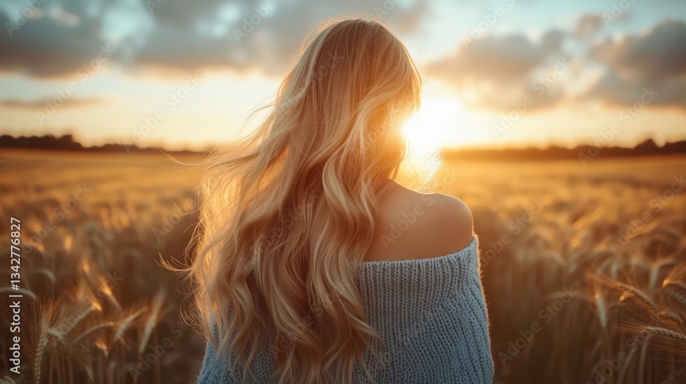 Woman in a field at sunset. Woman in a field at sunset.