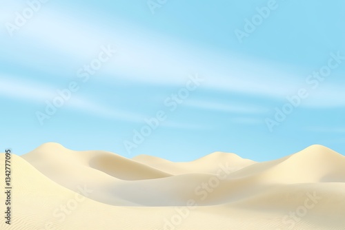 Desert landscape with sand dunes under bright sky. Scenic background use