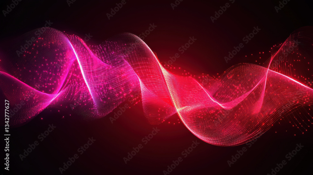 Obraz premium Dynamic neon waves in deep ruby colors create mesmerizing visual effect