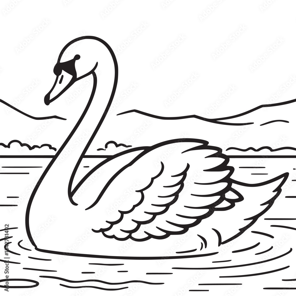Obraz premium Detailed and elegant vector style illustration of a graceful swan swimming in a lake