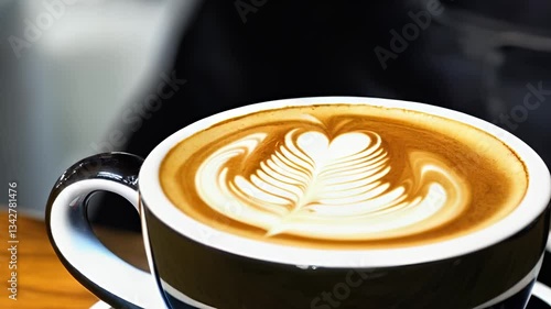 A close-up of creamy milk being poured into a rich coffee, creating a delightful swirl.
