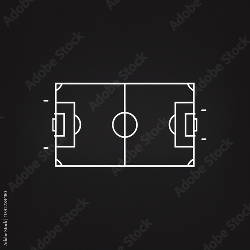 Minimalist soccer field layout icon on black background for sports strategy planning and football match analysis
