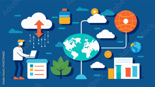 As climate data collection ods become more advanced so too do the corresponding models used to predict and visualize potential climate changes.. Vector illustration