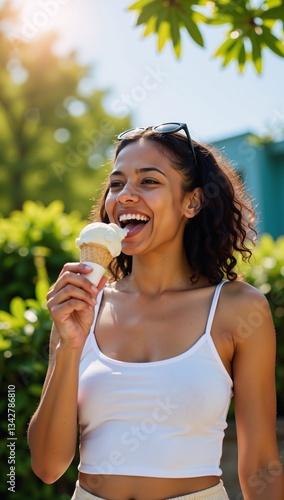 woman eating ice cream at the park
