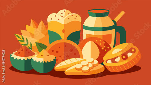 A tempting mix of artisanal snacks each one capturing the authentic taste of the local culture.. Vector illustration