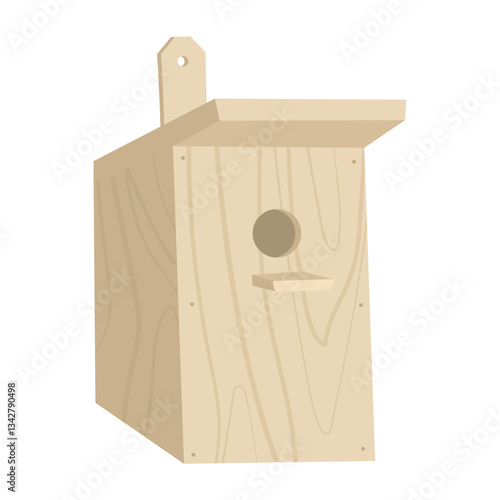 Wooden birdhouse for birds. Bird nest, hatching chicks. DIY craft. House for wild animals. Survival in the wild. Vector illustration isolated on transparent background.