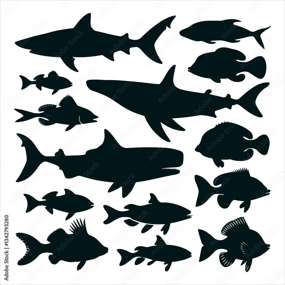 Fototapeta premium set of fish silhouettes