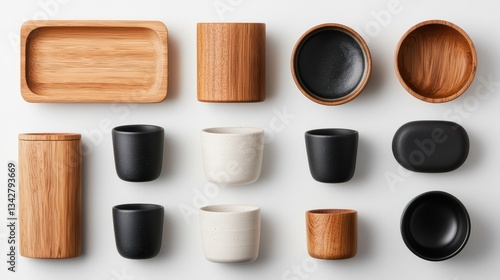 Wallpaper Mural Elegant wooden and ceramic tableware arrangement Torontodigital.ca