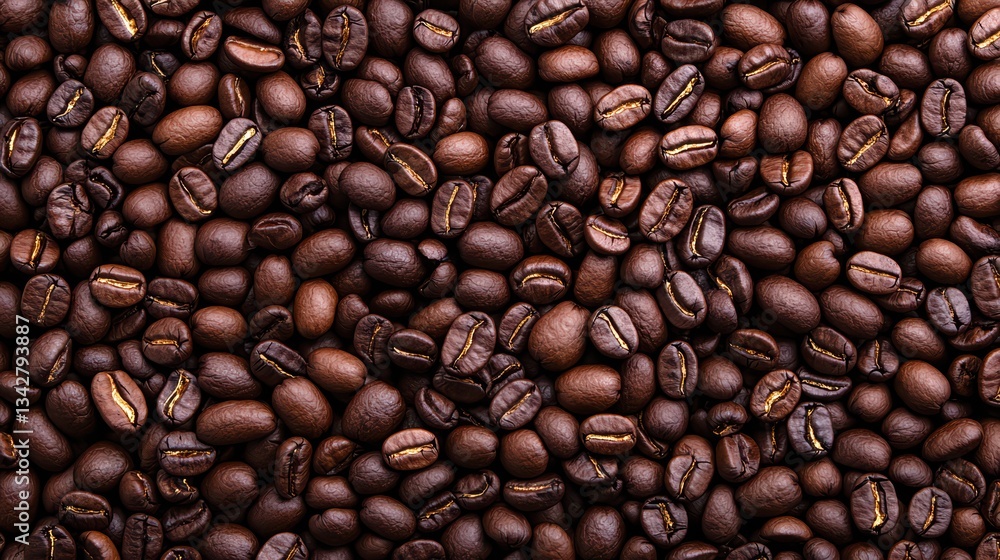 Fototapeta premium Close-up of roasted coffee beans in rich textures