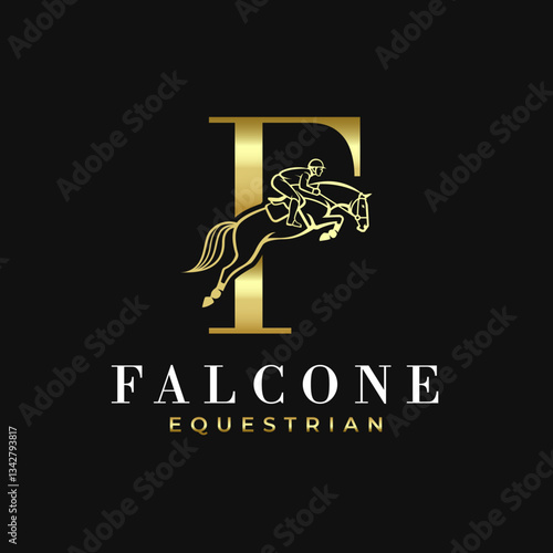 Elegant Luxury Abstract Line Letter F Monogram Horse Jump Alphabet Logo, Show Jumping Logo, Horse Jump, Typography