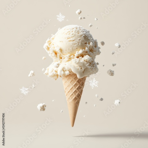 Creamy Hokkaido Milk Ice Cream in a Cone with Soft Melting Texture