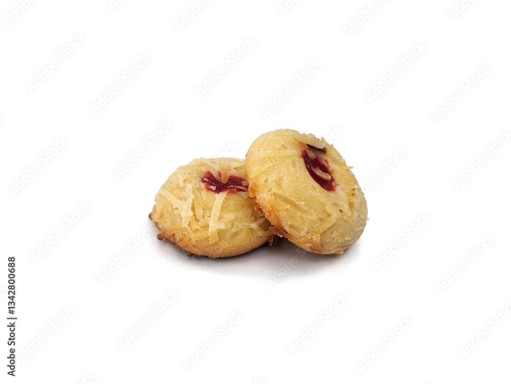 Nastar cake with strawberry jam on top isolated on white background Nastar cake with strawberry jam on top isolated on white background