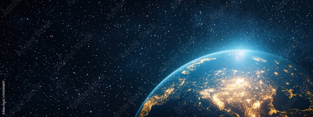 Fototapeta premium Stunning View of Earth from Space with Bright City Lights at Night