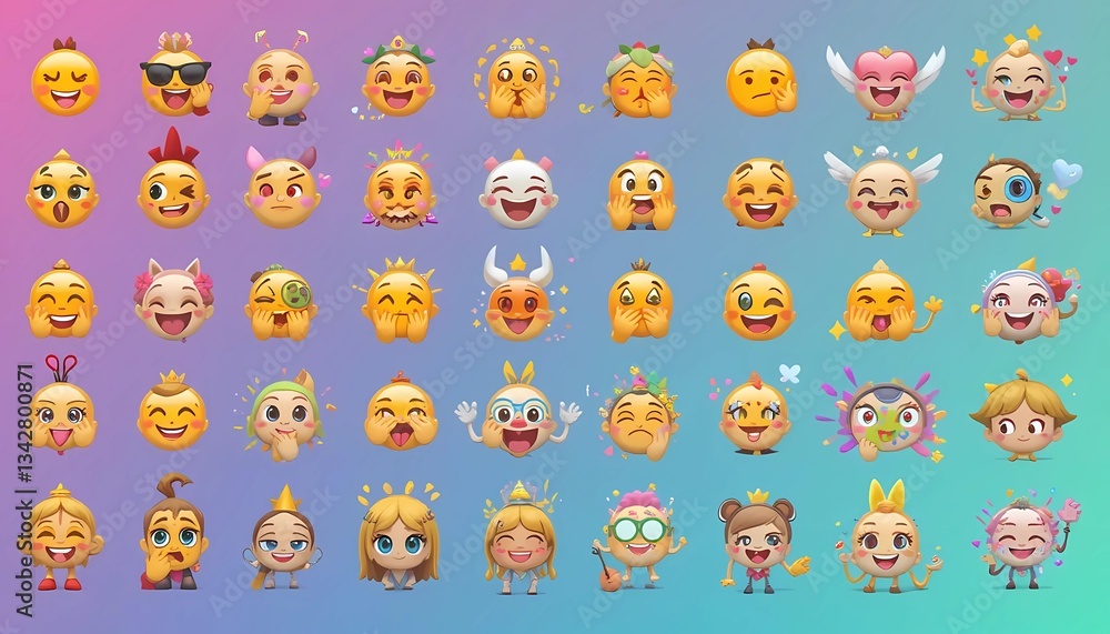 This image showcases a collection of vibrant, cartoon emoji characters. This image showcases a collection of vibrant, cartoon emoji characters.
