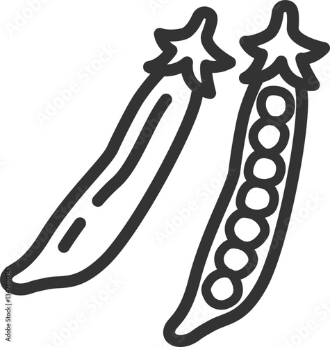 皮のついた、えんどう豆のアイコン（線画）のイラスト