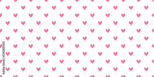 All over seamless vector repeat pattern with ditsy pink hand drawn doodle hearts tossed on white background. Simple cute Valentines day background