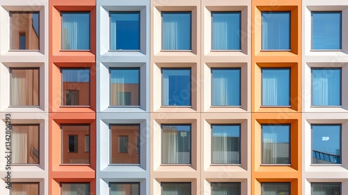 Building Facade Featuring an Array of Colorful Window Frames in Architecture