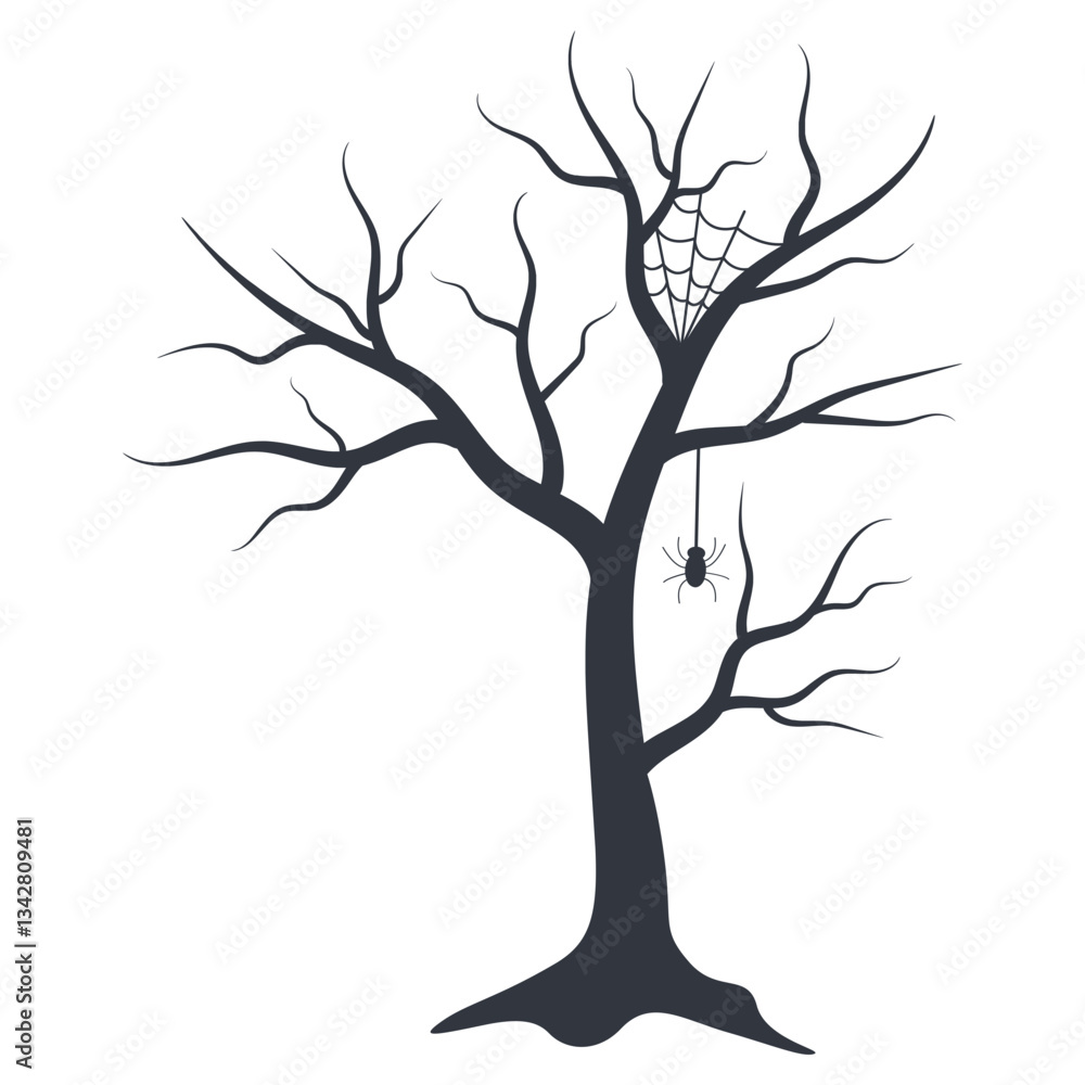Obraz premium Creepy Halloween Tree Illustration. Vector Black Silhouette.