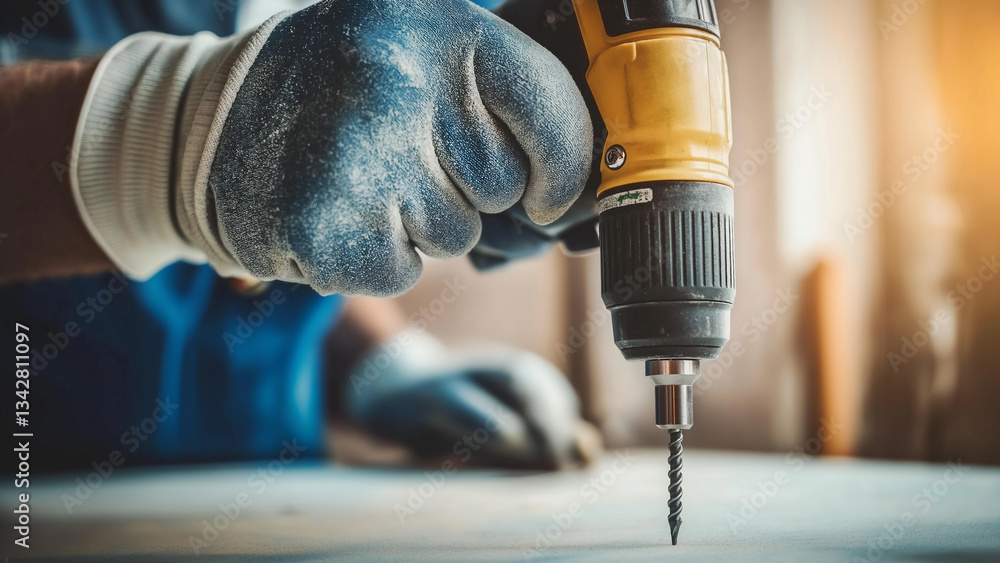 Person using a drill for construction work Person using a drill for construction work