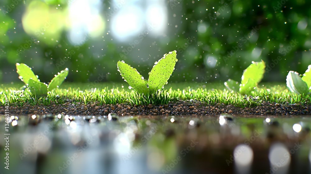 Seedling Growing in Soil with Water Droplets and Green Background Seedling Growing in Soil with Water Droplets and Green Background