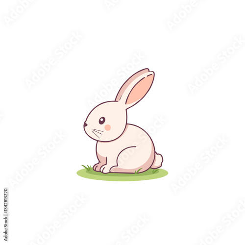 Cute Cartoon Bunny Sitting on Grass – Vector Illustration
