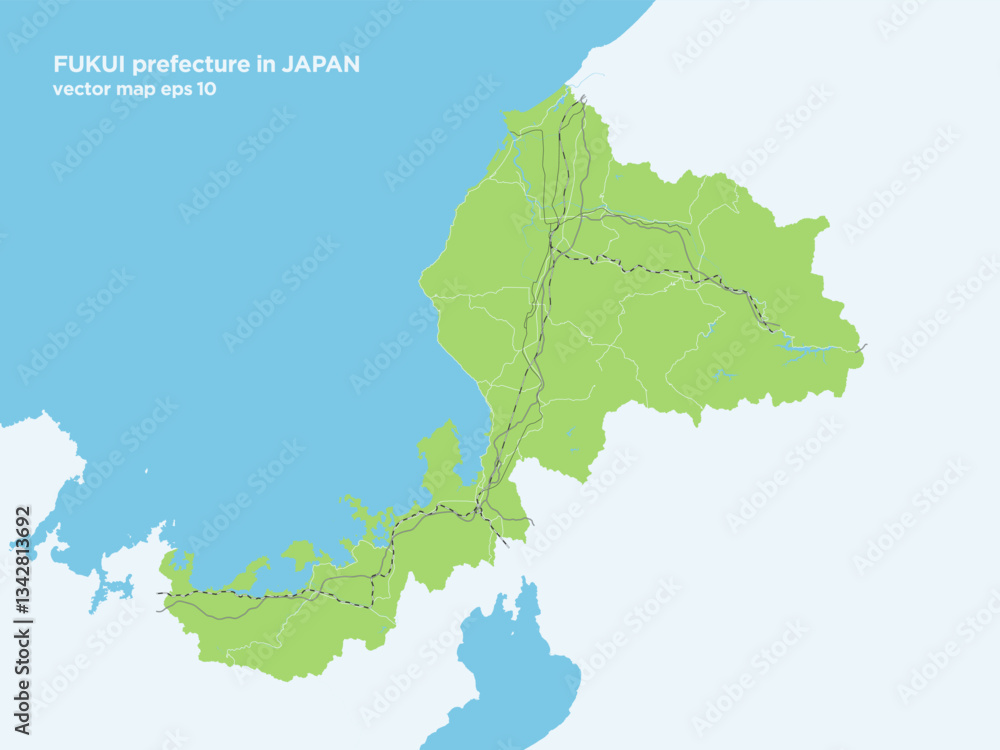 Obraz premium 日本の福井県のシンプルな緑色のロードマップ