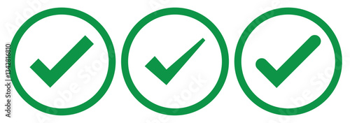 Green tick - symbol of certification and verification on social media and social network. Verified and certified official account and profile. Symbol, sign and icon. Green tick verified badge icon. 