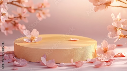 Wallpaper Mural A serene display with a round platform surrounded by cherry blossoms. Torontodigital.ca