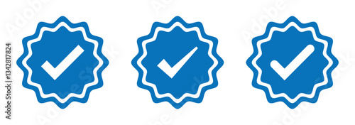 Blue tick - symbol of certification and verification on social media and social network. Verified and certified official account and profile. Symbol, sign and icon. Blue tick verified badge icon. 