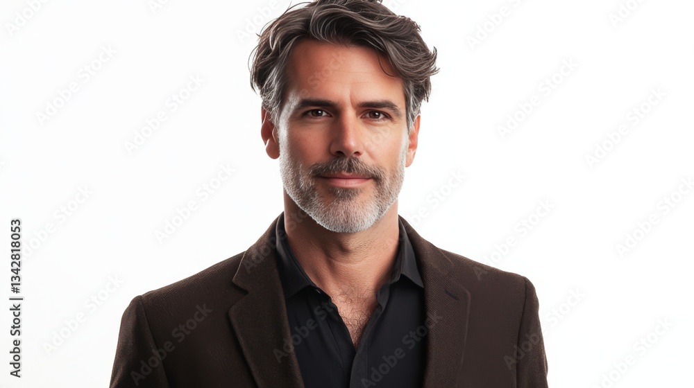 Confident Middle-Aged Man in Smart Casual Attire Against a Bright Background Confident Middle-Aged Man in Smart Casual Attire Against a Bright Background