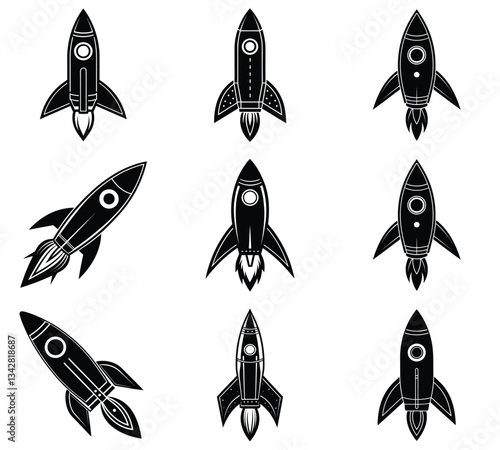 set of space rocket icons, vector and silhouette designs