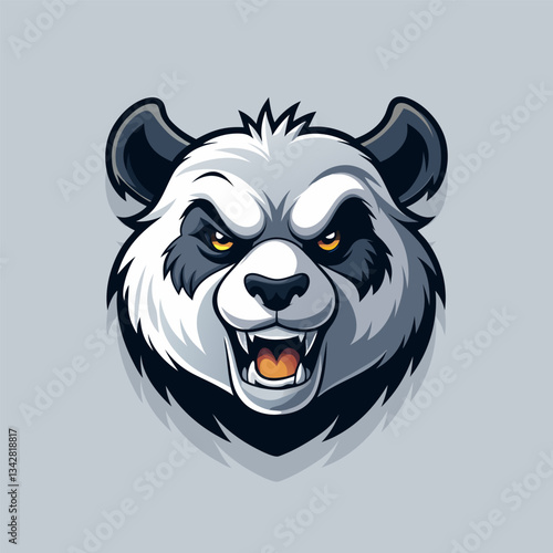 A panda with an angry expression with fangs