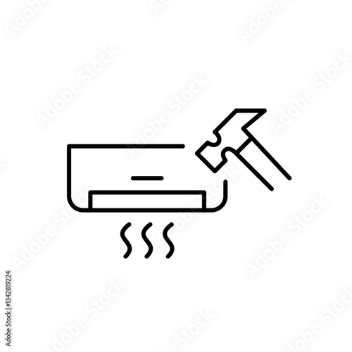 AC unit and hammer. Air conditioner installation, repair and maintenance. Pixel perfect vector icon
