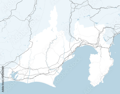 日本の静岡県と隣接する都道府県を含む、シンプルなロードマップ