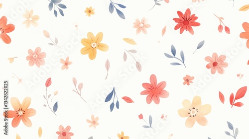 Wallpaper Mural Hand-Painted Watercolor Floral Seamless Pattern on Light Background Torontodigital.ca