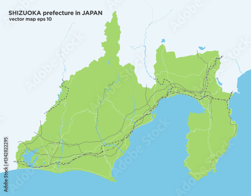 日本の静岡県のシンプルな緑色のロードマップ