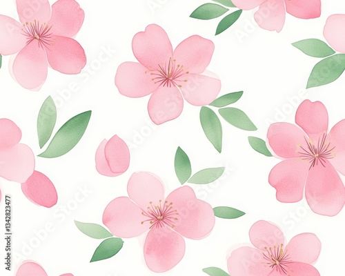 Japanese Inspired Floral Watercolor Seamless Pattern Design
