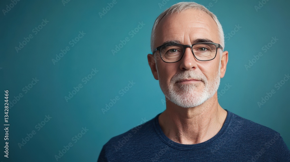 Fototapeta premium Confident Senior Man with Glasses Against a Blue Background
