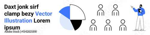 Presenter discussing data with a pie chart and team figures alongside text. Ideal for teamwork, data analysis, business strategy, education, marketing, leadership, simple landing page Free Download Presenter discussing data with a pie chart and team figures alongside text. Ideal for teamwork, data analysis, business strategy, education, marketing, leadership, simple landing page - GFXLoad