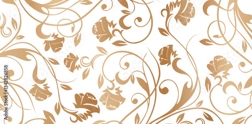 seamless floral pattern with flowers roses decorative golden colors isolated white backgrounds for wallpapers the bedroom, patterned fills, webs pages, surface textures, books covers, fabrics printing