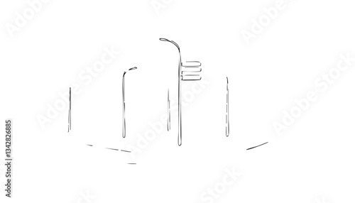 Minimalist Line Art of Various Street Signs on Transparent Background  