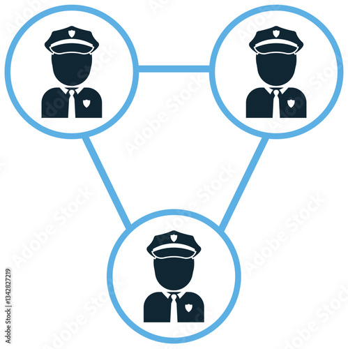 police networking icon vector representing law enforcement, security collaboration, and emergency response. Ideal for crime prevention, public safety, and official communication.