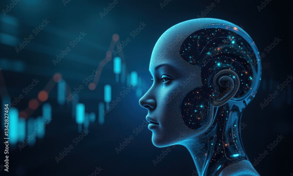Obraz premium AI Woman, Digital Brain, Tech Future - AI